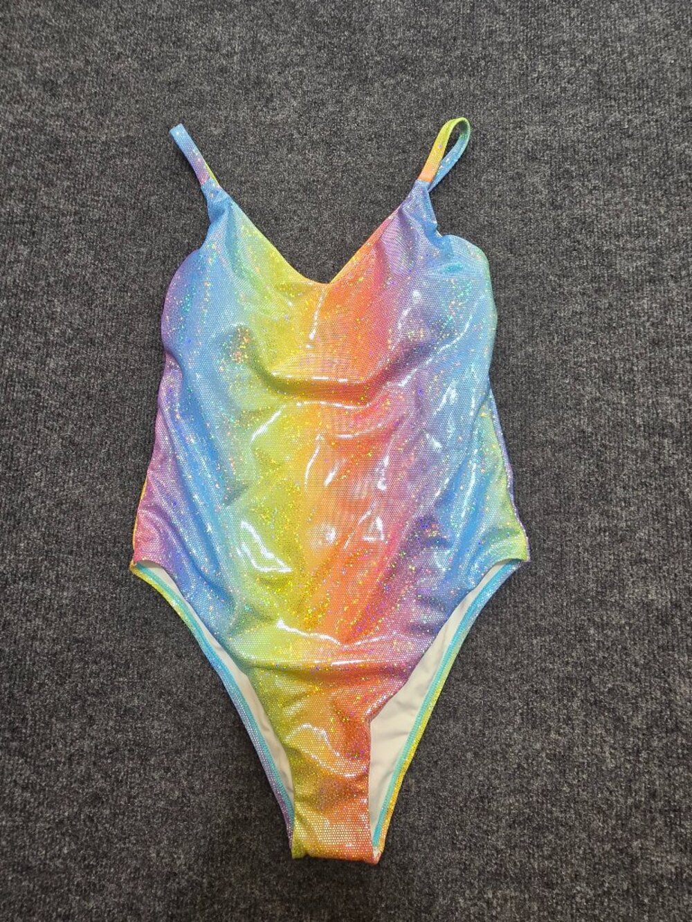 VENUS NWT Size 12 Iridescent Rainbow One‑Piece Swimsuit Shiny Metallic Holograph - Picture 2 of 7